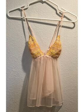 Victoria's Secret Vintage Pink Orange Floral Mesh Sheer Cami Top Size S